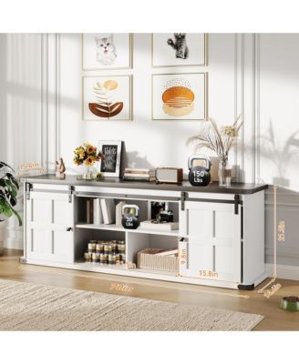 Farmhouse TV Stand for 75 Inch TV, Entertainment Center with Storage Cabinets and Sliding Barn Doors