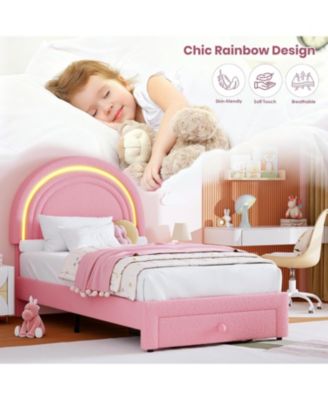 Twin LED Upholstered Princess Bed Rainbow Headboard Storage Drawer No Box Spring Easy Assembly