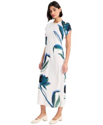 Women's Crewneck Cap-Sleeve Midi Dress