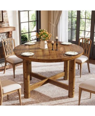 47" Solid Wood Dining Table for 4-6, Farmhouse Round Kitchen Table