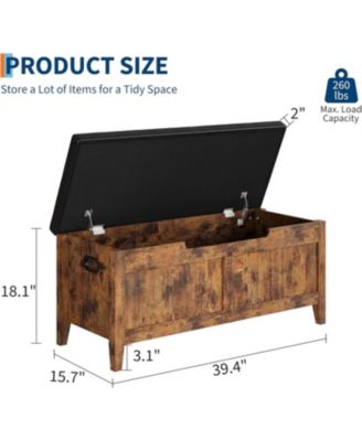 Storage Bench with Cushion, Wooden Chest Storage Box with 2 Safety Hinges