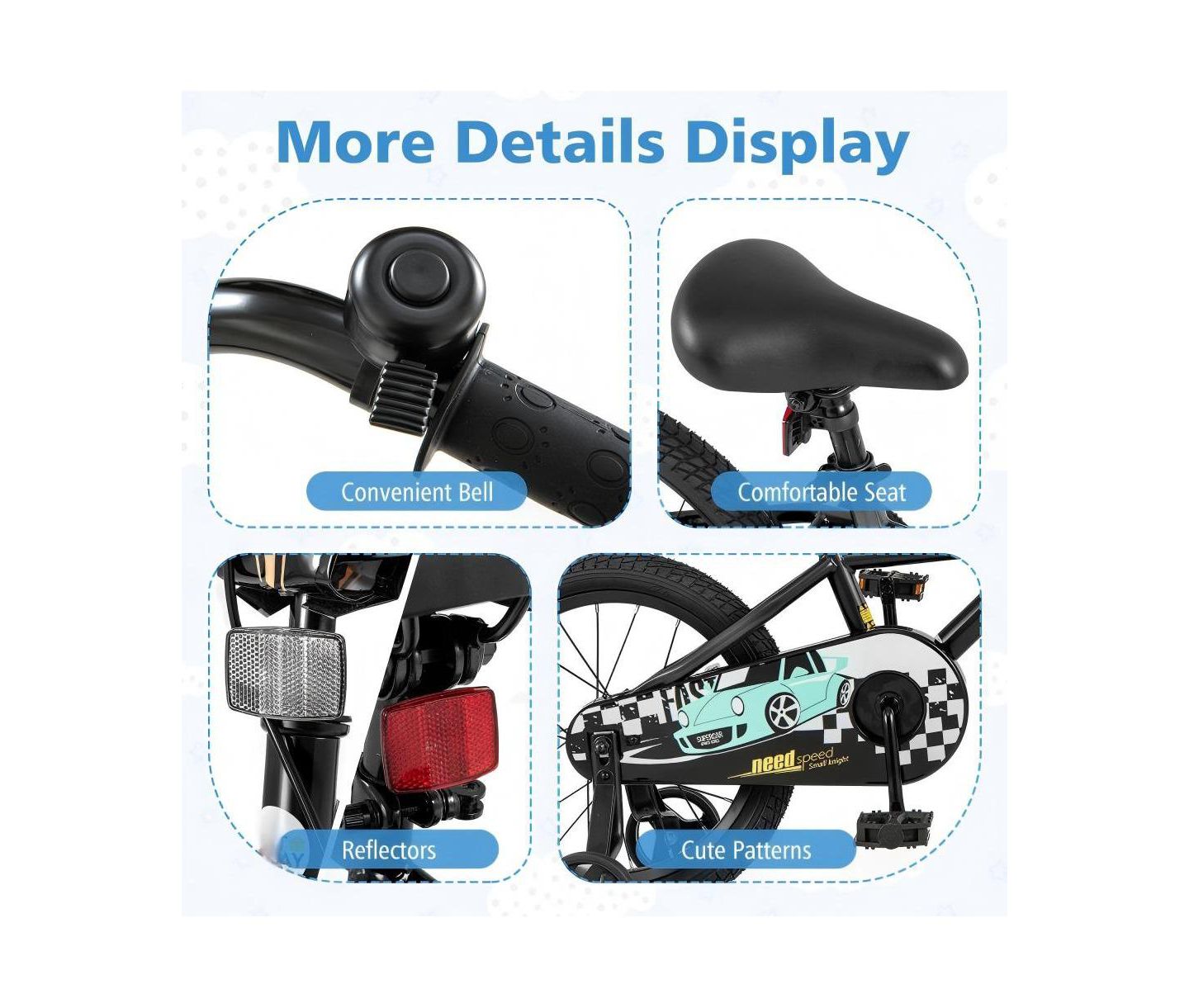 Детская игрушка HONGGE 16 Inch Kids' Bike with Adjustable Seat and Training Wheels, Ages 3-8, цвет: Чёрный — фото 9