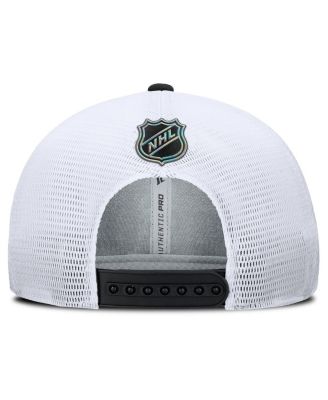 Men's Black/White Los Angeles Kings Authentic Pro Rink Lockup Adjustable Trucker Hat