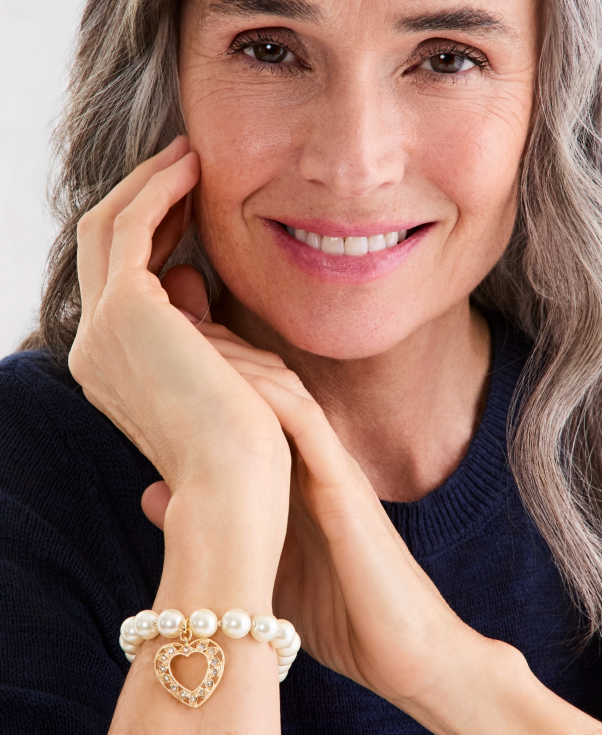 Charter Club Imitation Pearl Heart Pendant Stretch Bracelet, Macy's Exclusive