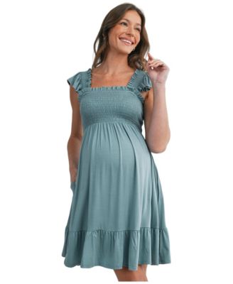 Women's Empire Waist Cap Sleeve Smocked Dress with Ruffle Hem