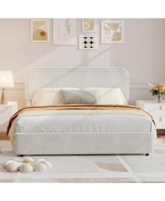 Bed Frame, Boucle Upholstered Bed Frame with Headboard, 2 Storage Drawers, Modern Full Platform Bed Frame, Soft Bed