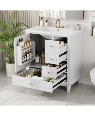 30'' Bathroom Vanity with Ceramic Sink, Solid Wood & MDF, Multi-Drawer Storage & Soft Close Door for Modern Bathrooms