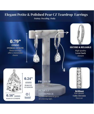 Dainty White Gold Plated Pear CZ Teardrop Lever Back Earrings
