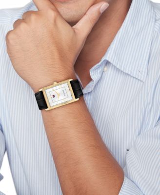 Men's Quartz Black Leather Watch, 25.5 mm