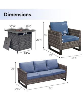 4 Pieces Outdoor Patio Furniture Set with Fire Pit Table, Rattan Wicker Patio Conversation Set with 3-Seat Sofa,Wicker Cushioned Chairs