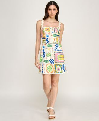 Juniors' Sleeveless Ric Rac Trim Detail Slim Dress