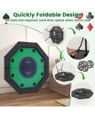 48 Inches Foldable Poker Table with Padded Rails and Cup Holders