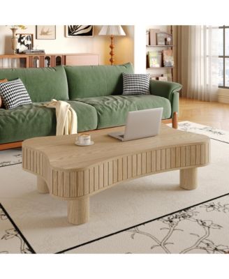 Lift Top Coffee Table - Fluted-Panel Wooden Center Table, Hidden Storage, Silent Hydraulic Lift, Curved Corners for Living Room