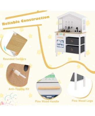 Kids Play Kitchen Toy with 2 Stoves & Rotating Knobs, Wooden Pretend Play Set