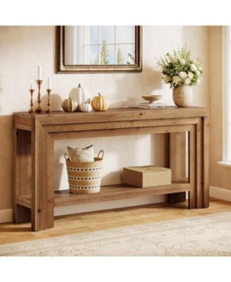 Solid Wood Console Table, 63-Inch Entryway Table with Storage Shelf