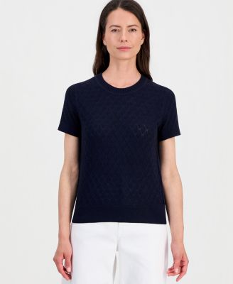 Women's Short-Sleeve Pointelle Sweater