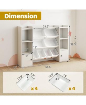 Kids Bookshelf and Toy Storage with Open Shelves and Bins