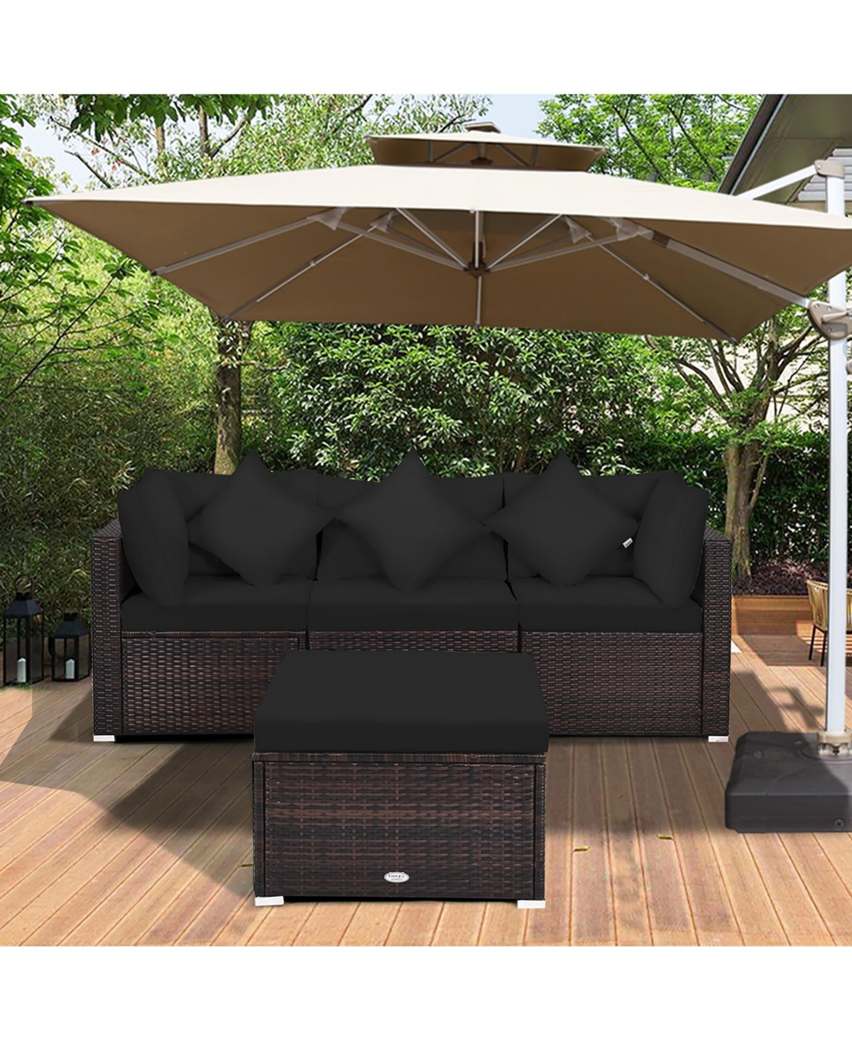 Costway 4PCS Patio Rattan Wicker Furniture Set Cushioned Sofa Ottoman Garden Deck