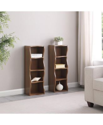 8-Tier Tall Narrow Bookshelf - A Wavy Border Design, Adjustable Shelves, Freestanding Display Bookcase for Living Room, Home Office (Walnut)