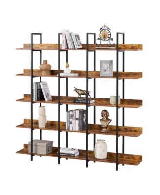 5 Tier Open Bookcase - Vintage Industrial Bookshelves with Metal Frame, MDF Board and Back Fence for Home Office.