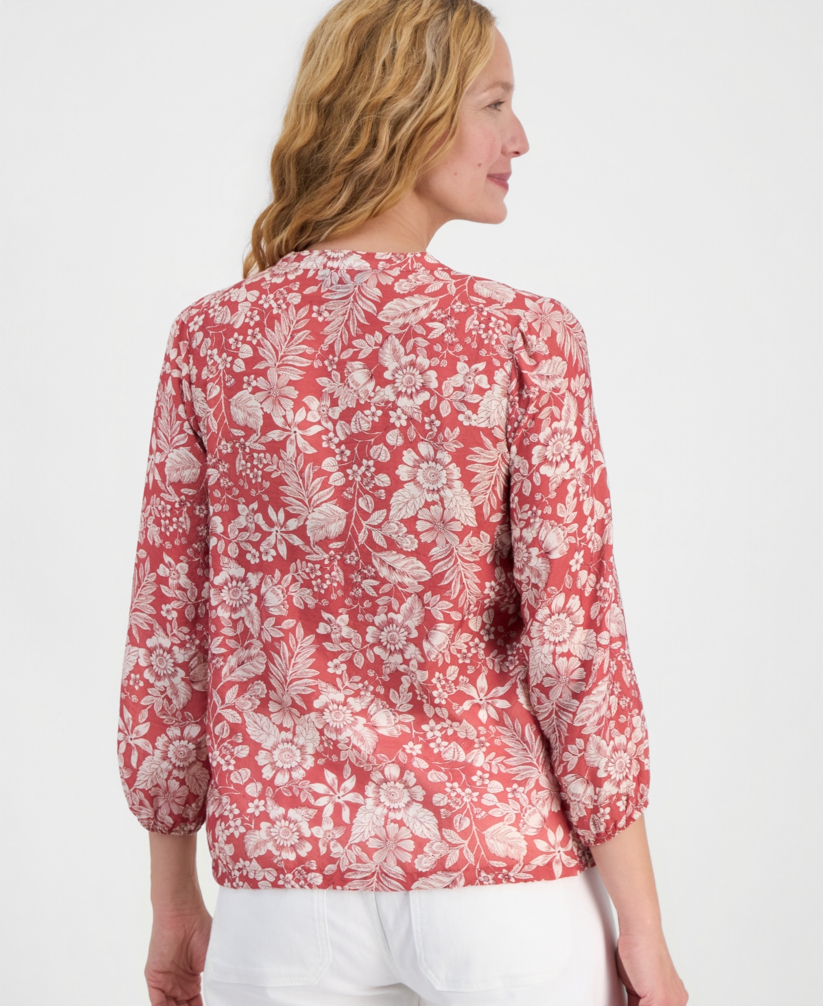 Nautica Women's Floral Pintuck Blouse