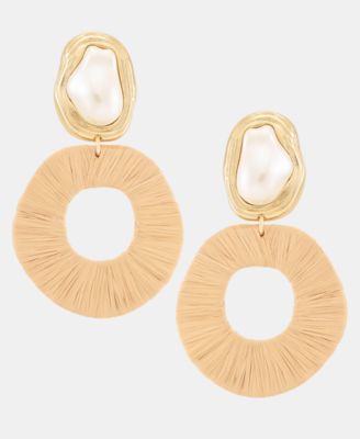 Imitation Pearl & Raffia-Wrapped Drop Earrings