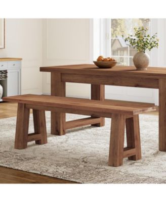 Solid Wood Dining Bench with A-Shaped Legs, 55.12-Inch Farmhouse Entryway Bench