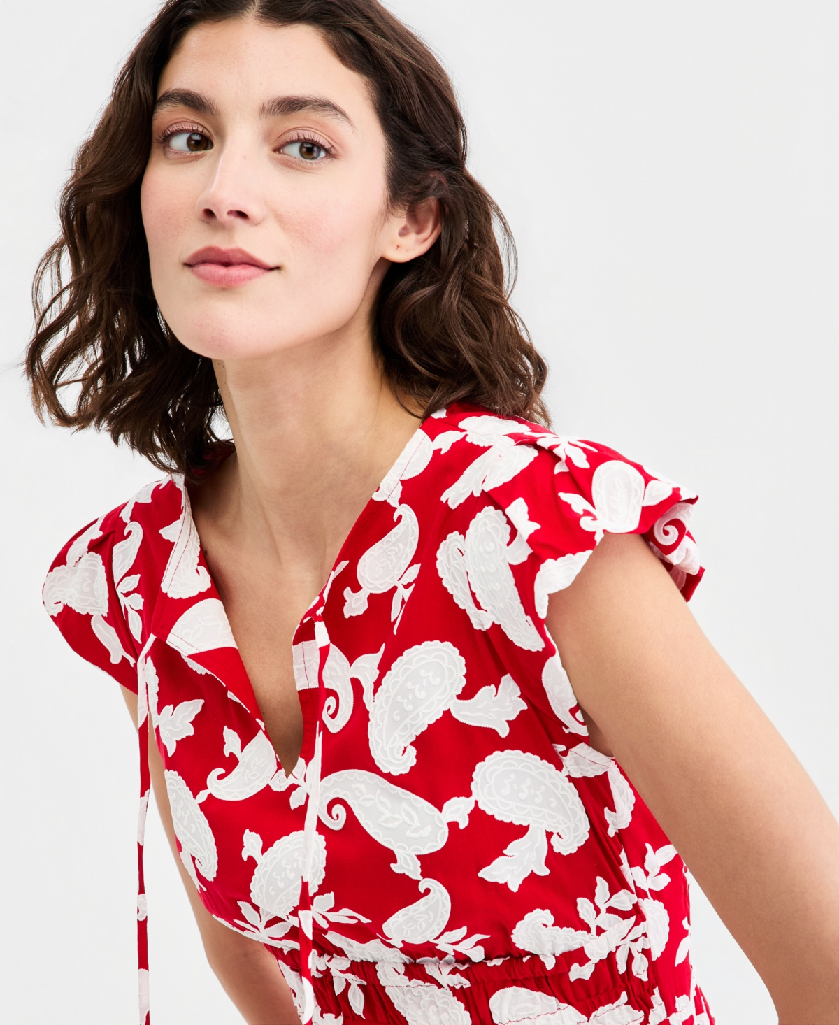 Nautica Women's Bubble-Sleeve Paisley-Print Peplum Top