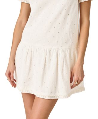 Women's Illusion Embroidered Short-Sleeve Shift Dress