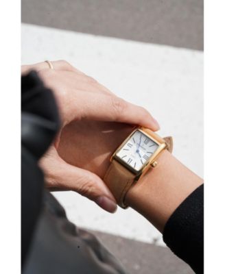 Women's Tank Watch Roman Dial Brown Leather Strap