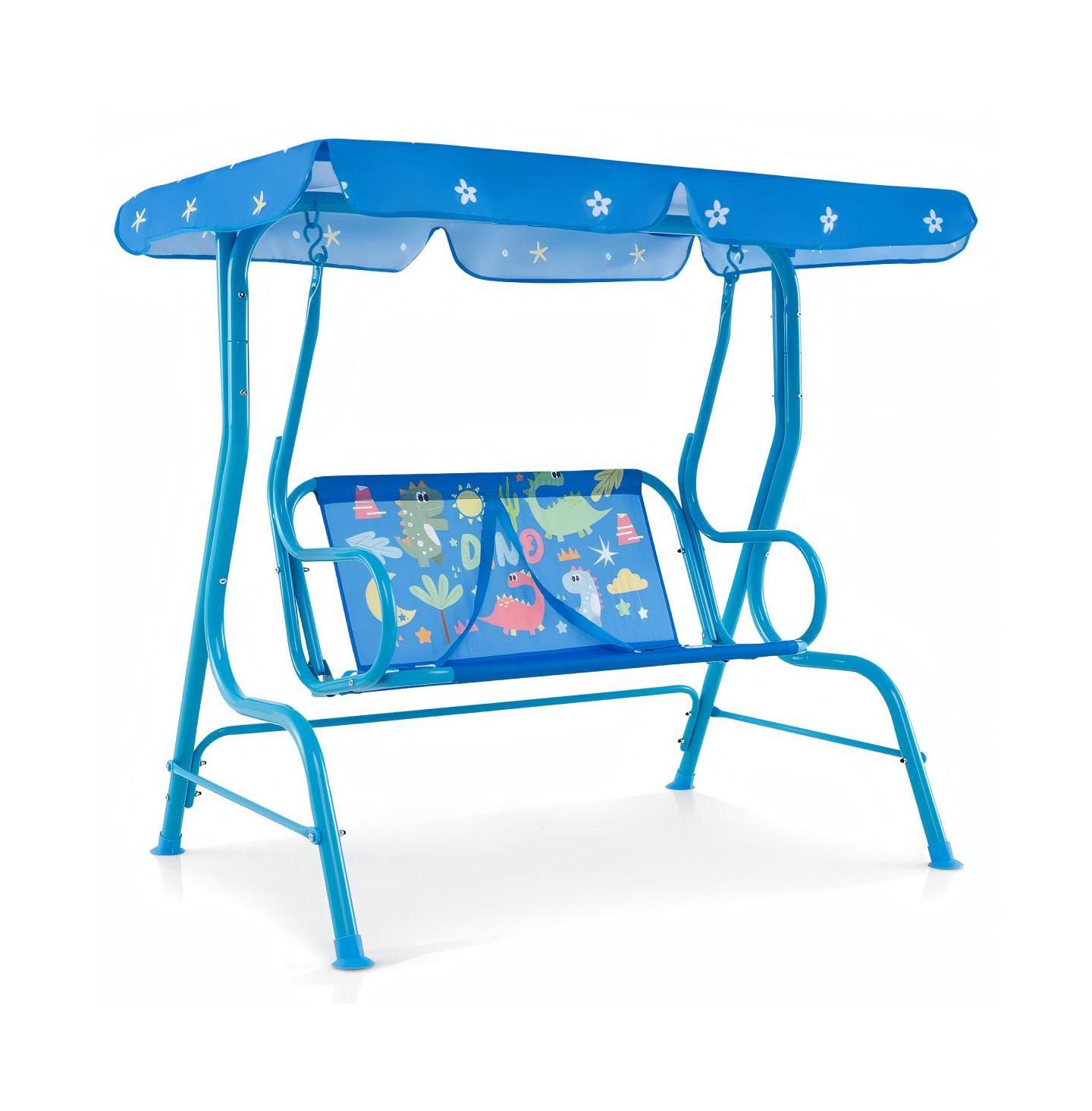 Детская игрушка HONGGE 2-Seater Kids Patio Swing with Metal Stand and Adjustable Canopy, Ages 3+, цвет: Синий — фото 1