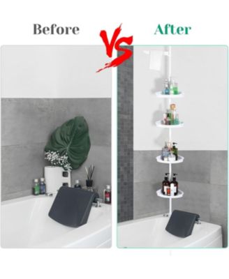 Corner Shower Caddy Tension Pole,102"-122" Height, Rust Proof No Drilling Bathroom Organizer with Adjustable Trays