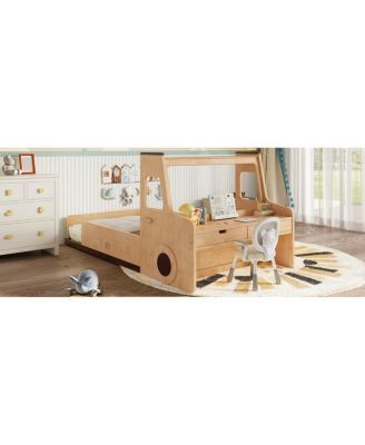  Twin Size Car-Shape Floor Bed with Storage Drawers and Desk