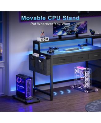 61" Modern Computer Lap Desk Table w/Storage Drawer, Monitor Stand, Charging Station, Side Pocket