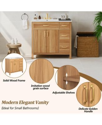 36 Inch Wood Bathroom Vanity with Ceramic Sink, Solid Wood Frame, Soft Close Storage Drawers for Small Bathrooms