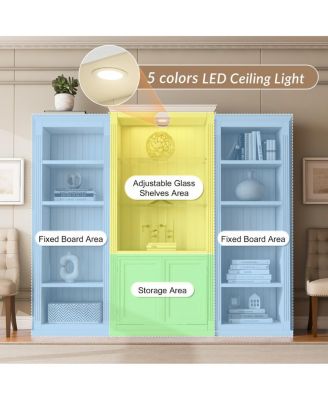 78.75" Tall 3-Piece Bookcase with 5 Color LED Light, Retro Style