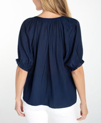 Petite Textured Puffed-Sleeve Top