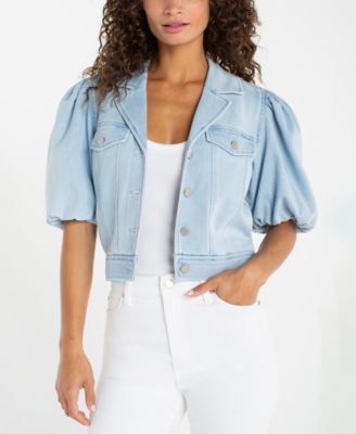 Petite Puff-Sleeve Cropped Trucker Jacket