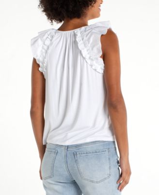 Petite Flutter-Sleeve Woven Top