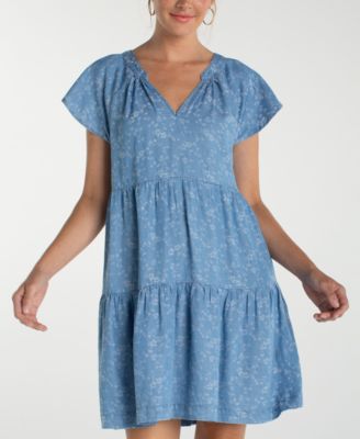 Petite Tiered Flutter-Sleeve Dress