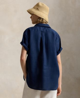 Women's Woven Short-Sleeve Collared Top