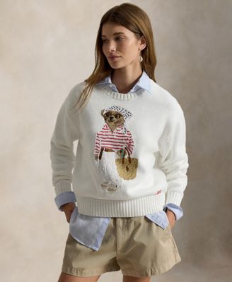 Women's Bear Embroidered Crew Neck Sweater