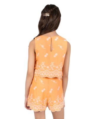 Girls' 7-16 Embroidered Eyelet Top and Shorts, 2-Piece Set