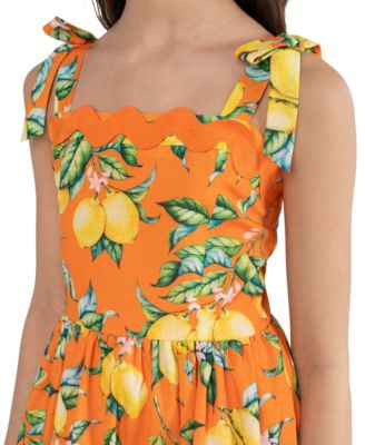 Girls' 7-16 Printed Lemon Tiered Maxi Dress