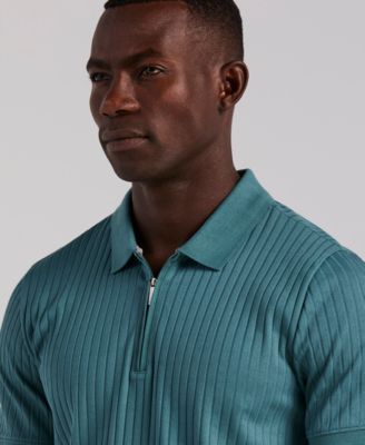 Men's Slim-Fit Ribbed-Knit Quarter-Zip Polo Shirt 