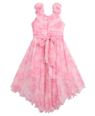 Girls' 7-16 Sleeveless Printed Mesh Wrap Dress