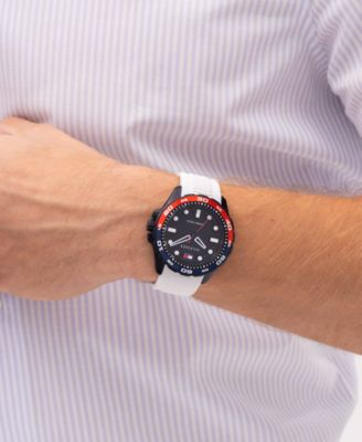 Men's Quartz White Silicone Strap Watch, 40mm