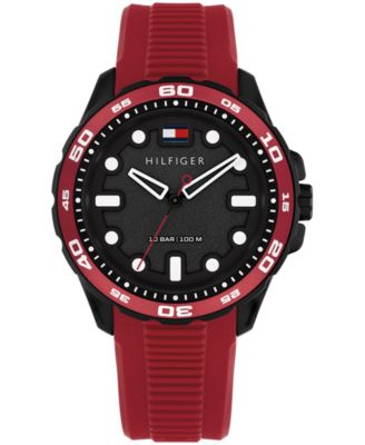Men's Quartz Red Silicone Strap Watch, 40mm