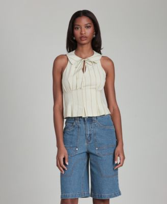 Women's Striped Tie-Neck Top