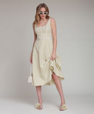 Women's Contrast Piping Midi Dress